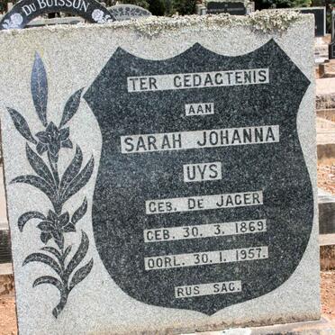 UYS Sarah Johanna neé DE JAGER 1869-1957