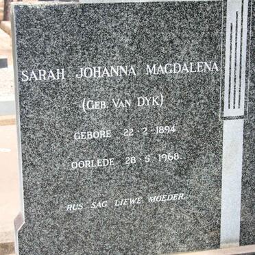 BRAKEL Sarah Johanna Magdalena neé VAN DYK 1894-1968