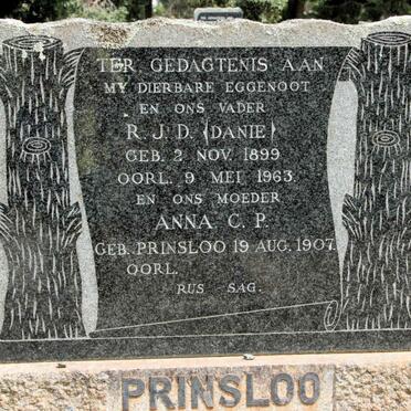 PRINSLOO R.J.D. 1899-1963 &amp; Anna C.P. PRINSLOO 1907-