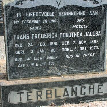 TERBLANCHE Frans Frederick 1881-1961 &amp; Dorothea Jacoba 1887-1973