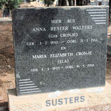 WALTERS Anna Hester neé CRONJE 1892-1961 :: CRONJE Maria Elizabeth  1899-1968