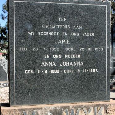 WYK Japie, van 1890-1959 &amp; Anna Johanna 1888-1967