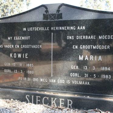 SIECKER Kowie 1885-1980 &amp; Maria 1894-1983