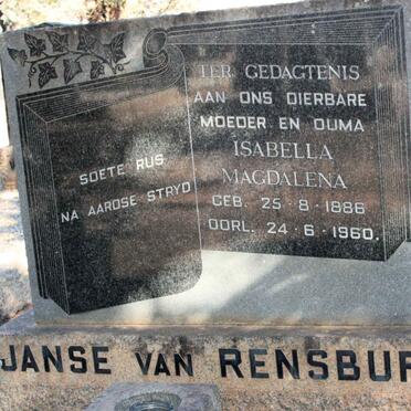 RENSBURG Isabella Magdalena, Janse van 1886-1960