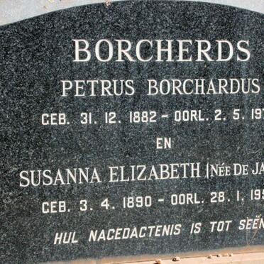 BORCHERDS Petrus Borchardus 1882-1972 &amp; Susanna Elizabeth DE JAGER 1890-1959