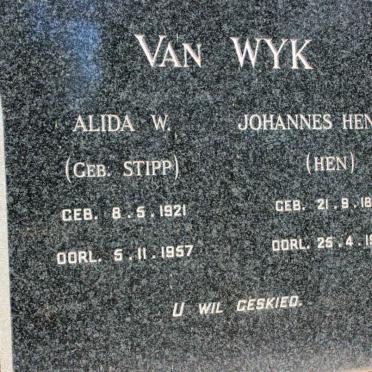 WYK Johannes Hendrik, van 1892-1967 &amp; Alida W. STIPP 1921-1957