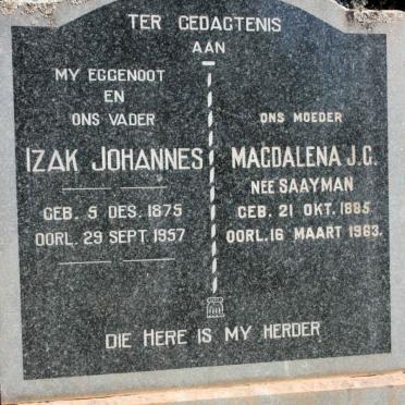 VYVER Izak Johannes, van der 1875-1957 &amp; Magdalena J.C. SAAYMAN 1885-1963