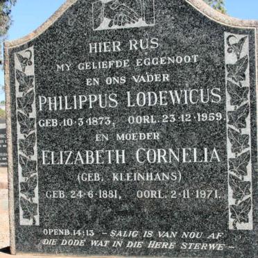VOLSCHENK Philippus Lodewicus 1873-1959 &amp; Elizabeth Cornelia KLEINHANS 1881-1971
