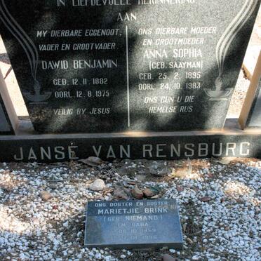 RENSBURG, Janse van :: SAAYMAN :: BRINK :: NIEMAND