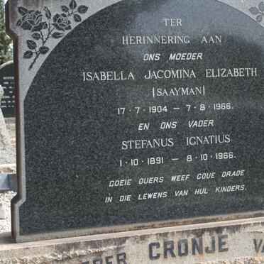 CRONJE Stefanus Ignatius 1891-1966 &amp; Isabella Jacomina Elizabeth SAAYMAN 1904-1966
