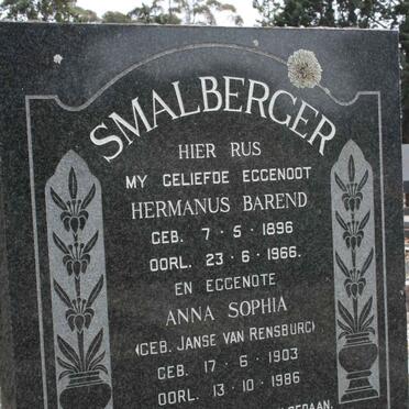 SMALBERGER Hermanus Barend 1896-1966 &amp; Anna Sophia JANSE VAN RENSBURG 1903-1986