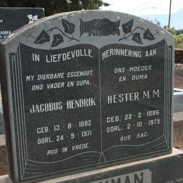 SAAYMAN Jacobus Hendrik 1882-1971 &amp; Hester M.M. 1886-1975