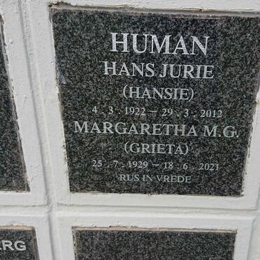 HUMAN Hans Jurie 1922-2012 &amp; Margaretha M.G. 1929-2021