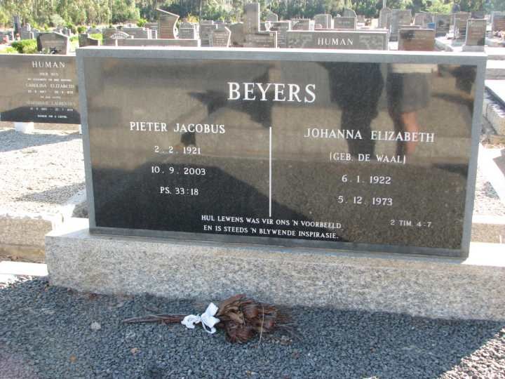 BEYERS Pieter Jacobus 1921-2003 &amp; Johanna Elizabeth DE WAAL 1922-1971