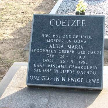 COETZEE Alida Maria, formerly GERBER, nee GANZ 1913-1992