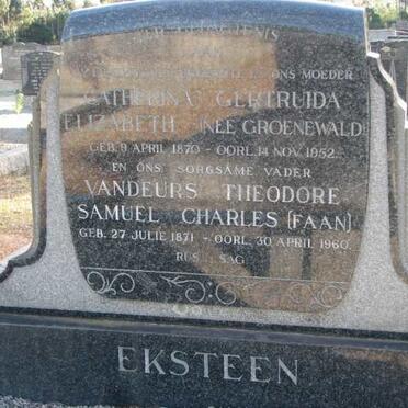 EKSTEEN Vandeurs Theodore Samuel Charles 1871-1960 &amp; Vatherina Gertuida Elizabeth GROENEWALD 1870-1952