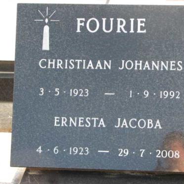 FOURIE Christiaan Johannes 1923-1992 &amp; Ernesta Jacoba 1923-2008