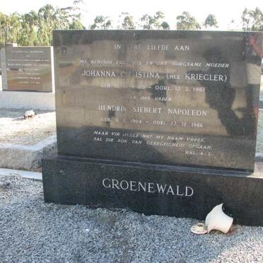 GROENEWALD Hendrik Seebert Napoleon 1904-1986 &amp; Johanna Christina KRIEGLER 1905-1961