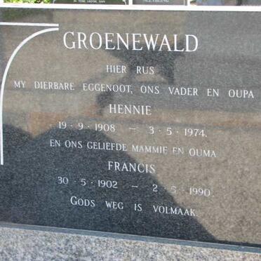 GROENEWALD Hennie 1908-1974 &amp; Francis 1902-1990