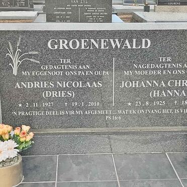 GROENEWALD Andries Nicolaas 1927-2010 &amp; Johanna Christina 1925-2021