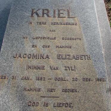 KRIEL Jacomina Elizabeth nee VAN ZYL 1892-1952