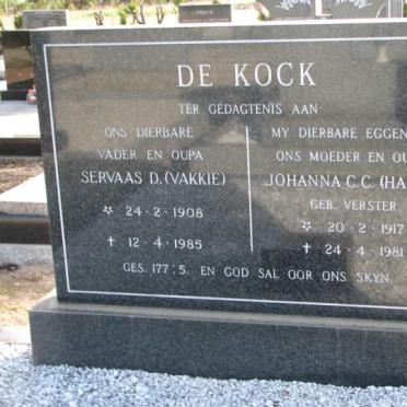 KOCK Servaas D., de 1908-1985 &amp; Johanna C.C. VERSTER 1917-1981