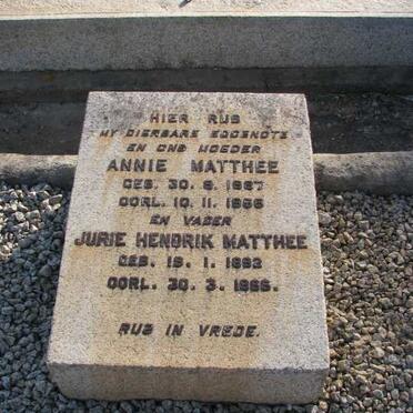 MATTHEE Jurie Hendrik 1893-1966 &amp; Annie 1887-1956