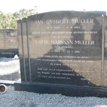 MULLER Jan Gysbert 1888-1962 &amp; Sarah Maryann HOPKINS 1893-1981