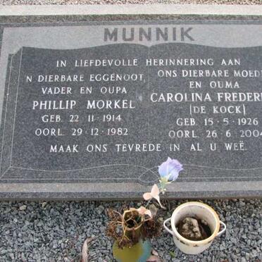 MUNNIK Phillip Morkel 1914-1982 &amp; Carolina Fredericka DE KOCK 1926-2004