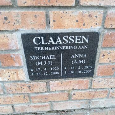 CLAASSEN Michael M.J.J. 1920-2008 &amp; Anna A.M. 1915-2007