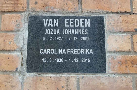 EEDEN Jozua Johannes, van 1927-2002 &amp; Carolina Fredrika 1936-2015