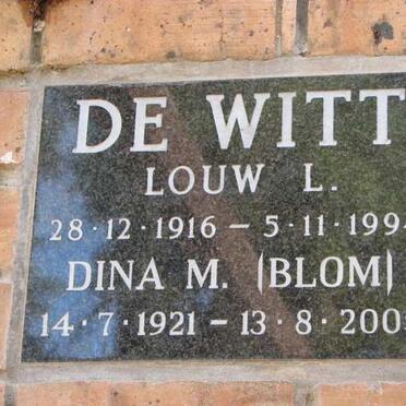 WITT Louw L., de 1916-1994 &amp; Dina M. BLOM 1921-2005