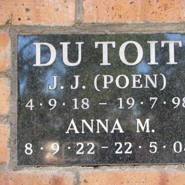 TOIT J.J., du 1918-1998 &amp; Anna M. 1922-2008
