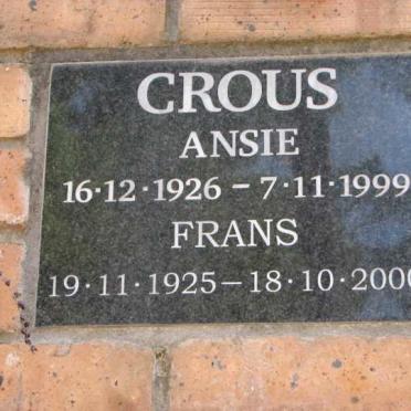 CROUS Frans 1925-2000 &amp; Ansie 1926-1999