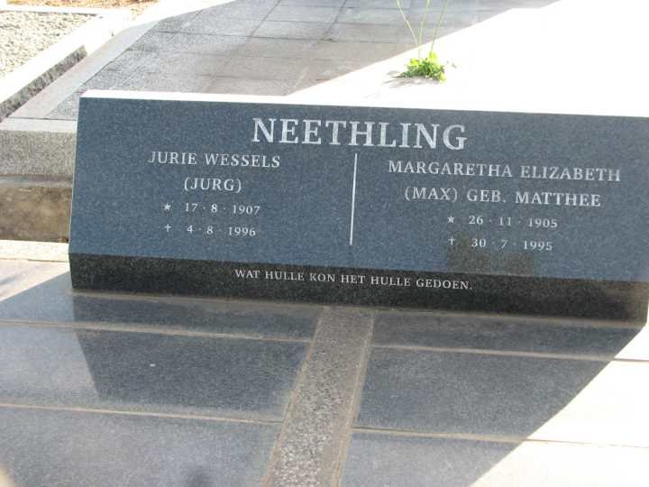 NEETHLING Jurie Wessels 1907-1996 &amp; Margaretha Elizabeth MATTHEE 1905-1995