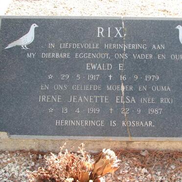 RIX Ewald E. 1917-1979 &amp; Irene Jeanette Elsa RIX 1919-1987