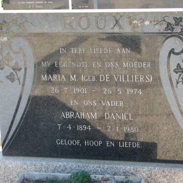 ROUX Abraham Daniel 1894-1980 &amp; Maria M. De VILLIERS 1901-1974