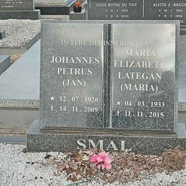 SMAL Johannes Petrus 1926-2009 &amp; Maria Elizabeth LATEGAN 1933-2015