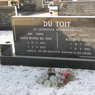 TOIT Louis Botha, du 1920-2002 &amp; Aletta S. KRUGER 1922-1994