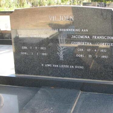 VILJOEN P. Gerhardus 1923-1982 &amp; Jacomina Francina Gysbertha COETZEE 1932-1992