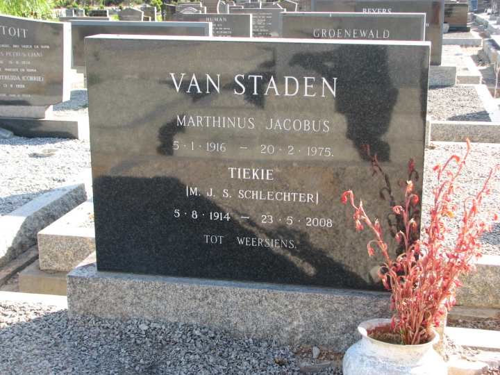 STADEN Marthinus Jacobus, van 1916-1975 &amp; M.J.S. SCHLECHTER 1914-2008