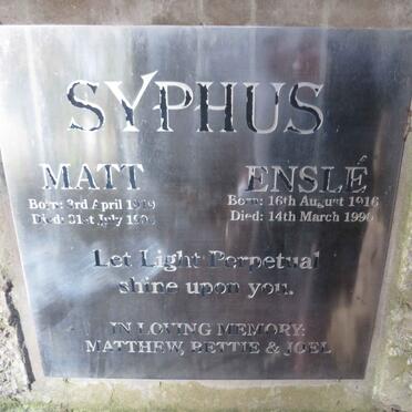 SYPHUS Matt 1919-1906 &amp; Enslie 1916-1990