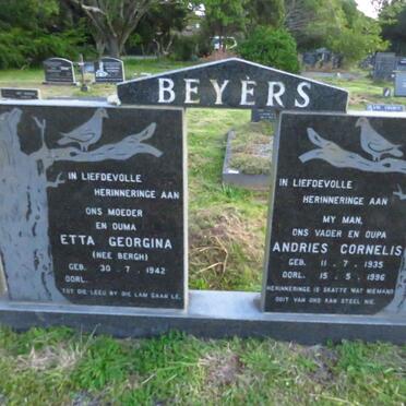 BEYERS Andries Cornelis 1935-1996 &amp; Etta Georgina BERGH 1942-