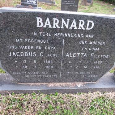 BARNARD Jacobus C. 1886-1980 &amp; Aletta F. 1899-1981