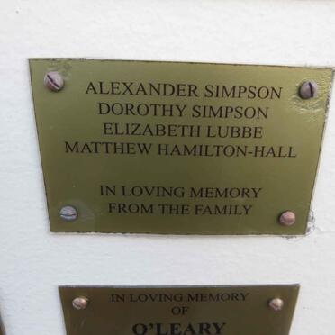 SIMPSON Alexander :: SIMPSON Dorothy :: LUBBE Elizabeth :: HAMILTON-HALL Matthew
