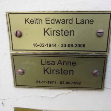 KIRSTEN Keith Edward Lane 1944-2006 :: KIRSTEN Lisa Anne 1971-1992