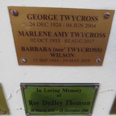 TWYCROSS George 1924-2004 &amp; Marlene Amy 1933-2017 :: WILSON Barbara nee TWYCROSS 1955-2019