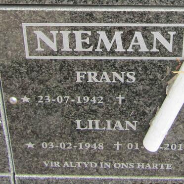 NIEMAN Frans 1942- &amp; Lilian 1948-2017