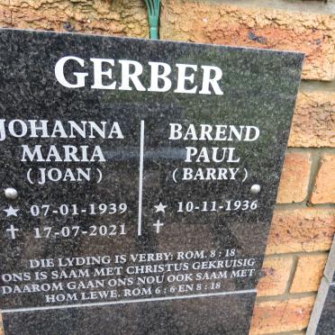 GERBER Barend Paul 1936- &amp; Johanna Maria 1939-2021