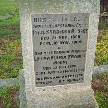BRANDT Paul Stefanus 1860-1909 &amp; Louisa Maria ROUX 1870-1933